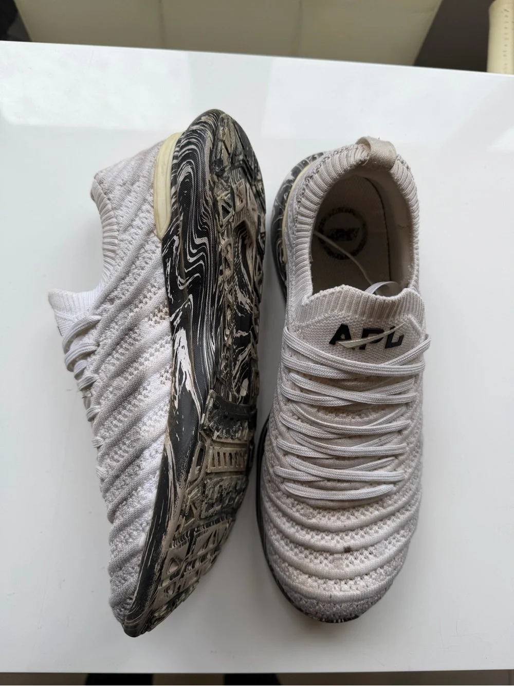 APL Knit Slip-On Sneakers in Cream with Black Logo